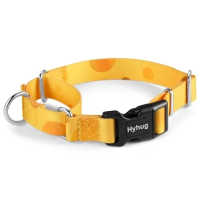 Imagen de Hyhug Pets collar de perro Martingala ajustable con hebilla liberación rápida, no destiñe, resistente, antiescape, antideslizante para cachorros (queso, extra pequeño)
