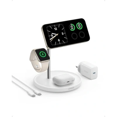 Imagen de Anker MagGo Estación de Cargador Inalámbrico iPhone 3 en 1 MagSafe 15W, Inalambrico Compatible con para 16/15/14/13, AirPods, Apple Watch(Negro)