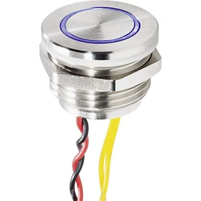Imagen de Renkforce RF 4707818 Pulsador de timbre con piezoeléctrico (acero inoxidable, 24 V/0,3 A), color azul