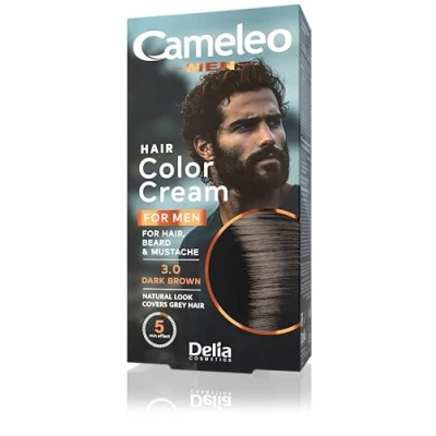 Imagen de Cameleo Men Permanent Hair Dye Dark Brown Color for Beard &amp; Mustache Natural Effect in 5 Minutes Cover Gray Ammonia FREE 30ml