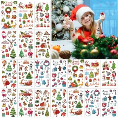Imagen de 20 Hojas navidad Temporales Niños,Santa Claus Tatuajes,Tatuajes Navideños para Niños,para niños,Tatuajes No Tóxicos,Tatuaje de Temporales,para fiesta cumpleaños regalo.