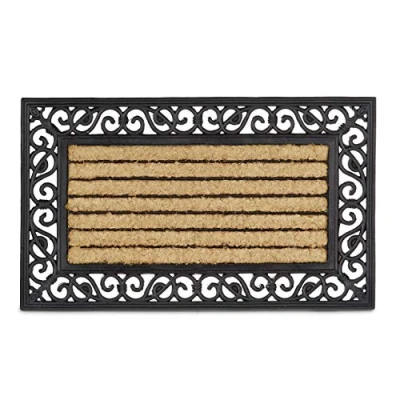 Imagen de Relaxdays Kokosmatte 75x45 rechteckig Gestreift Felpudo Rectangular con Rayas para la Entrada, 2x75x45cm, Fibra de Coco y PVC, Antideslizante, Natural Negro