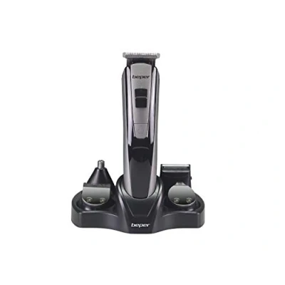 Imagen de BEPER Kit de Barbero 40.742, Negro y Plata, 5 EN 1, Cabello, Barba, Nariz,