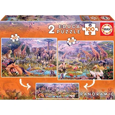 Imagen de Educa Animales Salvajes 2 Puzzles x 100 Piezas (18606)