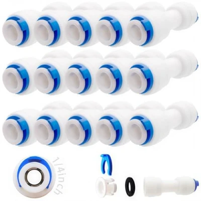 Imagen de CESFONJER 1/4 1/4&quot; Conector Igual, Aplicado a RO Osmosis inversa Sistema la Tubería de agua ósmosis o frigorífico (15 Pcs)