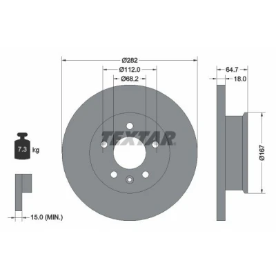 Imagen de TEXTAR 92058500 Disco de freno 282 18 05/06 112 macizo sin perno sujeción rueda, buje rueda VOLKSWAGEN: Transporter 4 Bus,