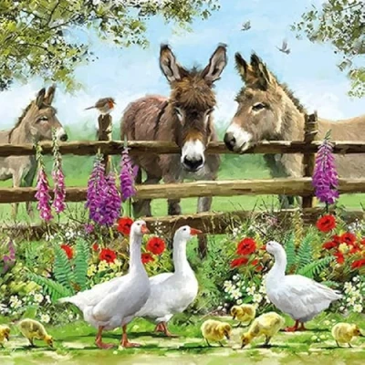 Imagen de 20 servilletas de animales en la valla como decoración mesa con para primavera y el verano, 33 x cm