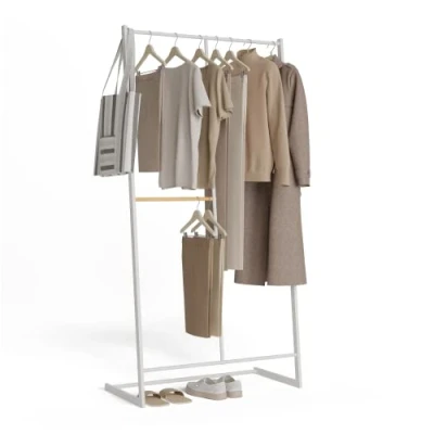 Imagen de Newlux Burro Ropa Resistente Hasta 15kg Hangy One 15 Doble Altura. Perchero Metálico con Gran Estabilidad Fácil Montaje Base Antirayaduras Espacio Pantalones (80x40x160cm)Blanco