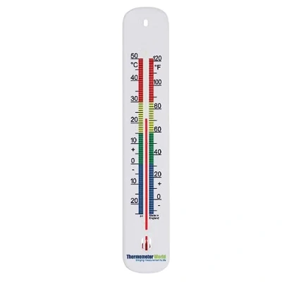 Imagen de termómetro de pared 215 mm habitación codificado por colores Fabricado en Reino Unido para oficina casa, jardín o invernadero temperatura interior y exterior