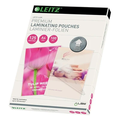 Imagen de Leitz Bolsas de plastificación, Brillante, Transparente, A4, UDT, plastificación hechas material 125micras grosor, pack 100 unidades, 74810000