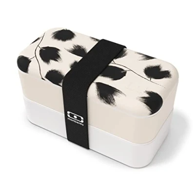 Imagen de monbento Fiambrera Lunch Box MB Original Plume Made in France Bento con 2 Compartimientos Herméticos Caja Trabajo/Escuela Sin BPA Segura y Duradera Beige Plumas