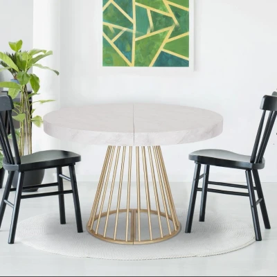 Imagen de Mesa redonda extensible Soare efecto mármol patas doradas Menzzo
