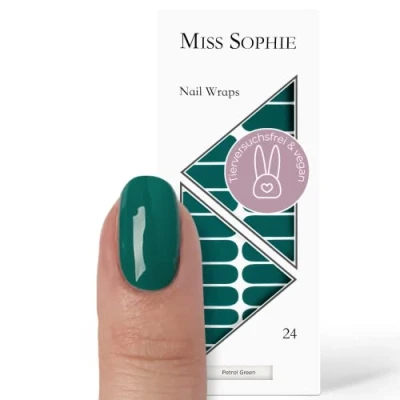 Imagen de Miss Sophie Lámina de uñas &quot;Petrol Green&quot;, Monocolor, Verde, Nail Wraps 24 láminas autoadhesivas ultrafinas larga duración