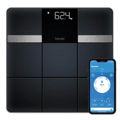 Imagen de Beurer BF 450 báscula personal con conexión a la aplicación, de grasa corporal digital 17 valores medición, estructura baldosas mate, 8 memorias usuario, 180 kg