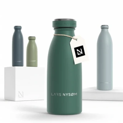 Imagen de Lars NYSØM Botella de Acero Inoxidable aislada 0,35l Agua 0,35 litro a Prueba Fugas para Deportes, Bicicleta, Perro, (Pine Green, 350ml)