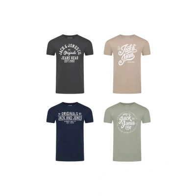 Imagen de Jack &amp; Jones JJLINO Camiseta De Manga Corta con Cuello Redondo, Corte Regular, Estampado Verano, 100% algodón, Pack 3, L