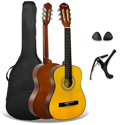 Imagen de 3rd Avenue Pack de Guitarra clásica española tamaño 1/2 para niños XF Avenue, acústica con cuerdas nylon, funda transporte, cejilla y púas, Natural