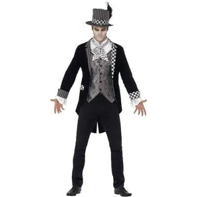 Imagen de Smiffys Disfraz de sombrerero siniestro lujo, Negro, con chaqueta, falsa camisa y sombrero copa