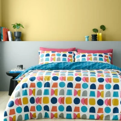 Imagen de Catherine Lansfield Connect Geo Juego de Funda edredón Reversible con Fundas Almohada, Color Verde Azulado