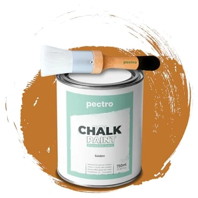 Imagen de PECTRO Pintura a la Tiza para Muebles 750ml + Brocha de Madera especial Pack sin lijar Chalk Paint Efecto Colores (Dorado)