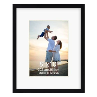 Imagen de EYMPEU Marcos de Fotos 20x25, Negro para Cuadros 13x18cm con Paspartú o 20x25cm sin Paspartú, Apto Colocar sobre la Mesa Colgar en Pared, Ideal Decorar Dormitorios Salones