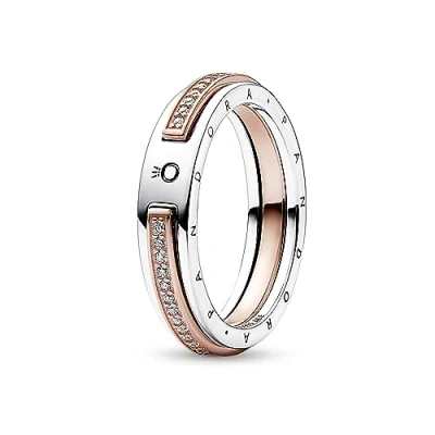 Imagen de Pandora Signature Mujeres Anillo Baño de oro rosa 14 quilates 182773C01 52