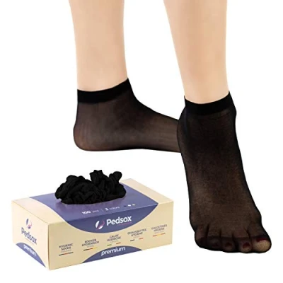Imagen de Pedsox, 100pcs Calcetines Higiénicos Desechables para Prueba de Calzado, Línea Premium, Lavable a Máquina, Unisex, Talla Única, Negro