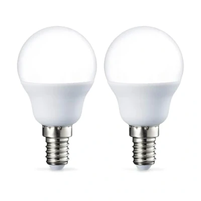 Imagen de Amazon Basics Bombilla de bola golf P45 LED E14, Edison, 5.5 W (equivalente a 40 W), blanco cálido, no regulable paquete 2