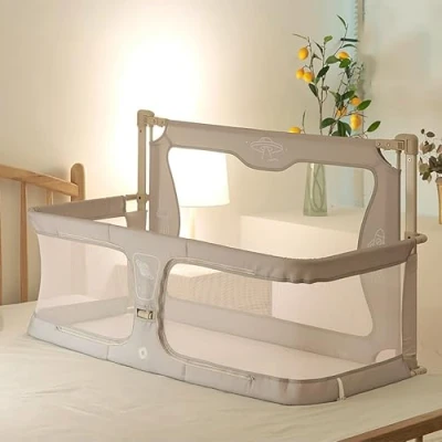 Imagen de cama junto a la para bebé, 120x50cm,Cuna colecho,cuna bebe,cuna de viaje,cuna plegable,next To Me,Cuna levante valla con una sola tecla, bebé rieles (
