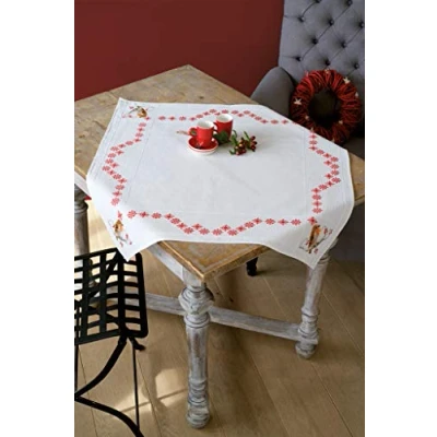 Imagen de Vervaco Kit Nappe Aida Rouge Gorge, Algodón, Blanc, ca. 80 x cm / 32&quot;