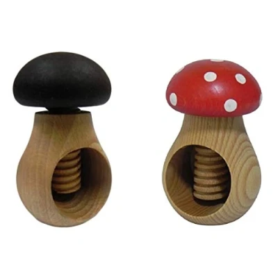 Imagen de Wooden World Juego de 2 cascanueces marrón oscuro y seta hechos madera haya natural, hongo muy sólido
