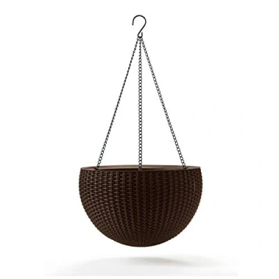 Imagen de Keter Maceta colgante de esfera para exteriores, color café moca, antracita, grafito, marrón oscuro (1, marrón)