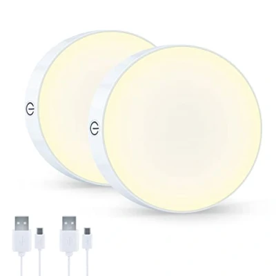 Imagen de qeemmy luz LED Nocturna, 3000 K, luces táctiles recargables, de armario con batería grande 1000 mAh, grifo para armario, mostrador, cocina, dormitorio y pared (2 unidades)