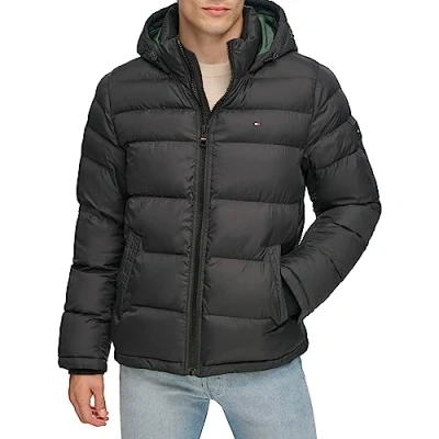 Imagen de Tommy Hilfiger Classic Hooded Puffer Jacket Abrigo de plumón Alternativo, Negro, XL para Hombre