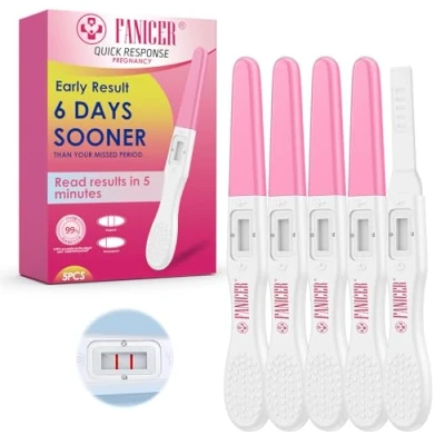 Imagen de 5 pcs Envueltas Individualmente Selladas Prueba De Embarazo. Detección Temprana, Pregnancy Test, Test Embarazo Fácil Usar Rosa