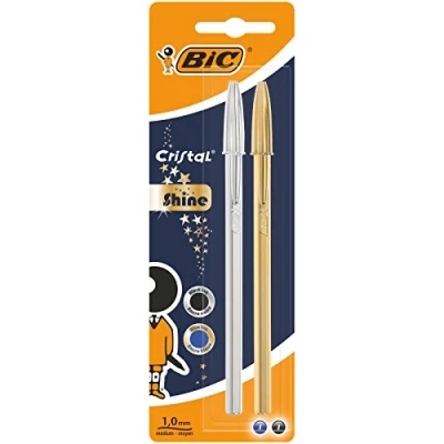 Imagen de BIC Celebrate Cristal Shine, Bolígrafos Punta Media, Óptimo para Escuela la Oficina y el Hogar, Una Variedad de Colores (Surtidos), Paquete 2 Unidades (Punta 1,0 mm)