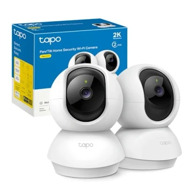 Imagen de Tapo TP Link C210(2 Pack) Cámara IP WiFi 360 de Vigilancia 2K (3MP),Visión Nocturna Admite Tarjeta SD hasta 512 GB, Detección Movimiento, Control Remoto, Compatible con Alexa