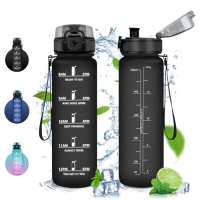 Imagen de Vikaster Botella agua, 500ml Botella, agua con Filtro, sin BPA, reutilizable, para Escuela, Viajar, Deporte, Running, Gimnasio, Bicicleta
