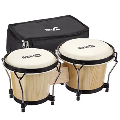Imagen de RockJam Bongo conjunto con cabezas de piel vaca, bolsa acolchada y llave afinación naturales, 7 pulgadas 8