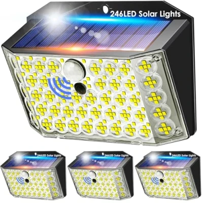 Imagen de COOLNIGHT Focos Led Exterior Solares, 246 2000LM Luz Solar Jardin,3 Modi Luces Solares Jardin,2200mAh IP65 Para Con Sensor De Movimiento [4 Paques]