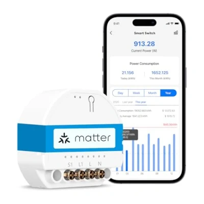 Imagen de Meross Interruptor Inteligente Matter (Neutro Necesario) Monitorea el Consumo de Energía y Simple Setup (MSS), WiFi Compatible con Apple Home, Alexa Google Home