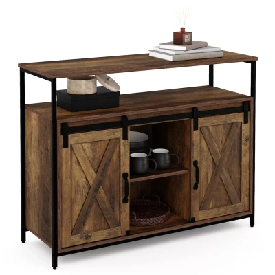 Imagen de IDMarket Aparador de 2 puertas granero corredizas 100 cm Montreal madera efecto envejecido, diseño industrial