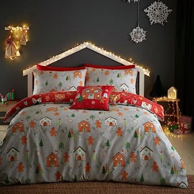 Imagen de Bedlam Juego de Funda nórdica Reversible para Cama Doble, diseño casa Jengibre, Color Gris