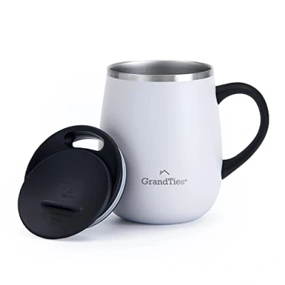 Imagen de GRANDTIES taza de café aislada con asa, tapa deslizante para copa vino a prueba fugas, viaje doble pared acero inoxidable al vacío que mantiene tus bebidas calientes o frías,