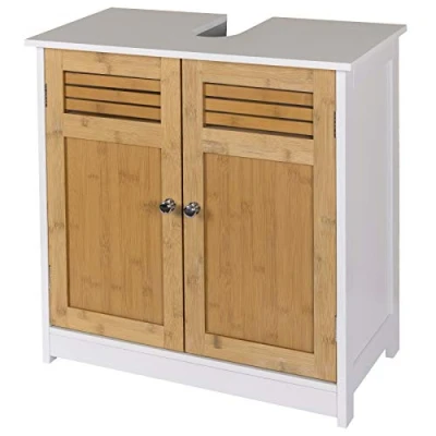 Imagen de EUGAD Mueble de Baño Armario Bajo Lavabo con Almacenamiento 2 Puertas 60 x 30 cm Blanco/Natural 0118WY