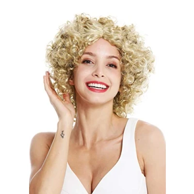 Imagen de WIG ME UP DH1101 ZA89 Peluca Mujer Carnaval Funky los 60 70 Funk Afro rizos Raya en Medio Color Rubio