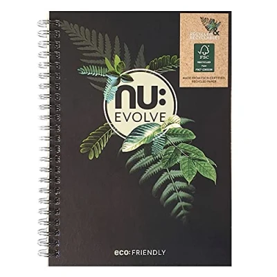 Imagen de Nu Notebooks Evolve Range Cuaderno reciclado A5 de espiral Cuadernos papelería Bloc notas profesional 120 páginas