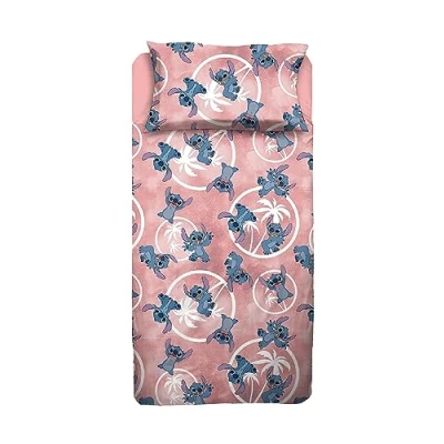 Imagen de Stitch Juego de sábanas para Cama Plaza y Media, sábana encimera, Bajera Ajustable, Funda Almohada, Color Rosa, Disney, 100% algodón, Producto Oficial
