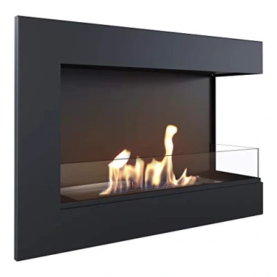 Imagen de KRATKI Chimenea de esquina Delta Biochimenea 700 x 280 mm pared con acristalamiento 4 Ideal para interiores abiertos y modernos probado TÜV Rheinland abierto a la derecha