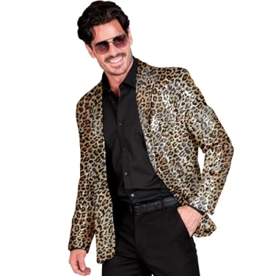 Imagen de W WIDMANN MILANO Party Fashion chaqueta de fiesta con lentejuelas para hombre, Disco Fever, traje, Schlagermove, animal print
